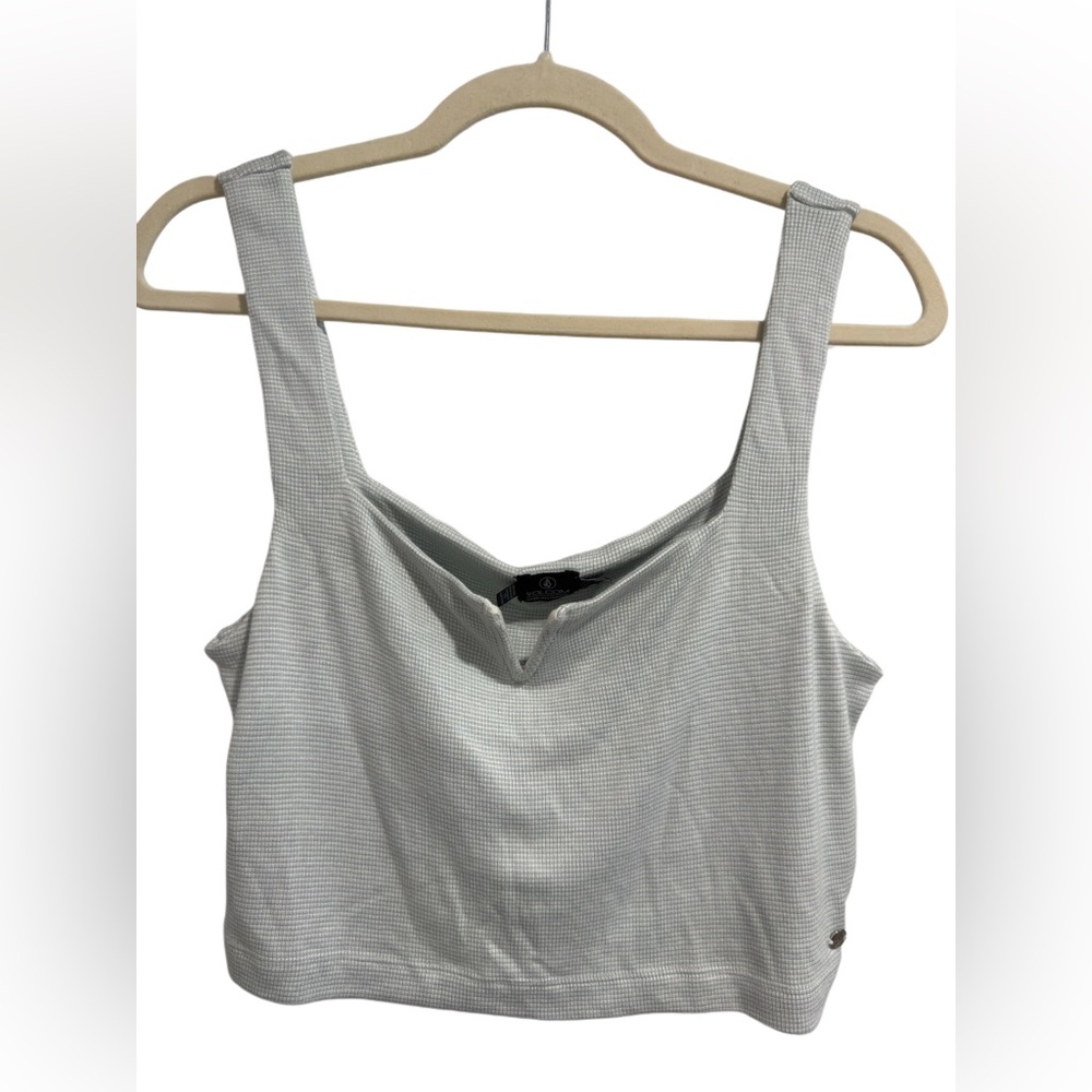 NWOT Volcom “Lived In Lounge” Light Gray/Pale Green Crop Top, Size M